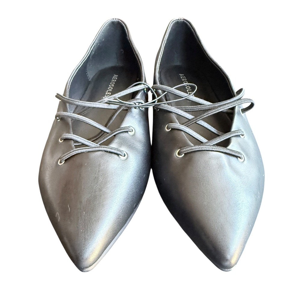Aerosoles Diletta Black Lace Up Pointed Toe Flats Shoes Womens Size 7.5 M NEW - Picture 2 of 12